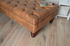 Handmade Faux Leather Tan Chesterfield Footstool – Ottoman – Coffee Table – Footrest – Mahogany Turned Hardwood Legs