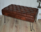 Bench Seating Style Chesterfield Buttoned Footstool  in Premium Faux Chestnut Leather With Hairpin Legs