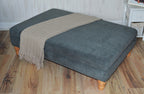 Extra Large Flat Top Footstool With Piping Detail  in Grey Velvet With Oak Turned Hard Wood Legs
