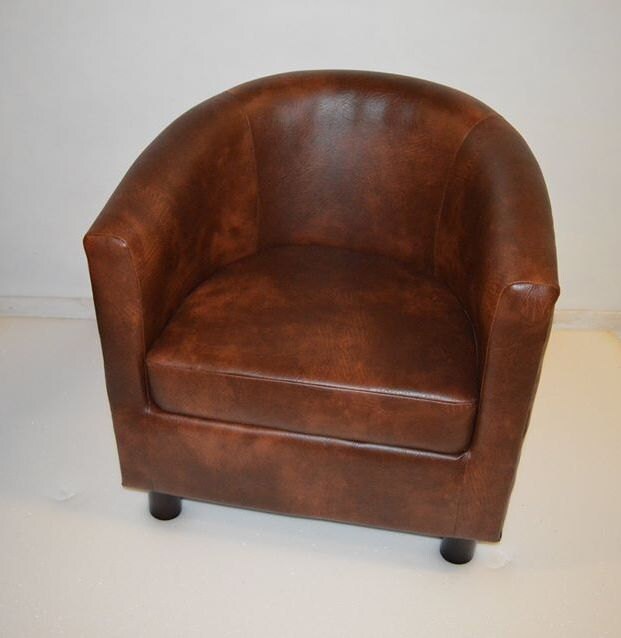 Tub Chair Upholstered In A Premium Chestnut Faux Leather With Mahogany Wood Legs