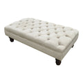 Chesterfield Style Deep Buttoned Footstool in Casino Crush Angora With Mahogany Legs