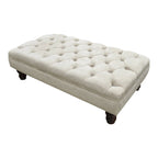 Chesterfield Style Deep Buttoned Footstool in Casino Crush Angora With Mahogany Legs