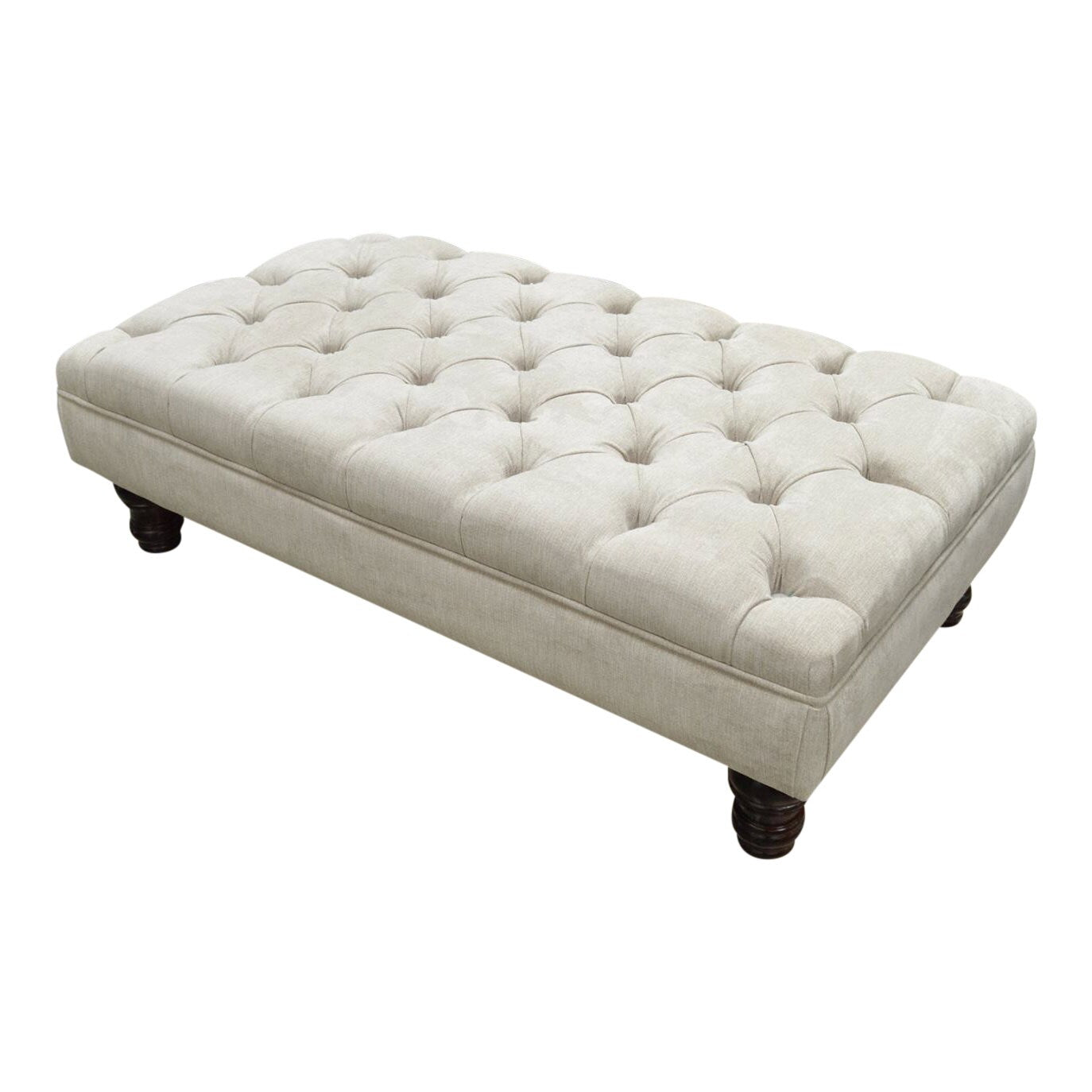 Chesterfield Style Deep Buttoned Footstool in Casino Crush Angora With Mahogany Legs