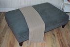Extra Large Size Flat Top Footstool With Piping Detail  in Grey Velvet With Mahogany Turned Hard Wood Legs