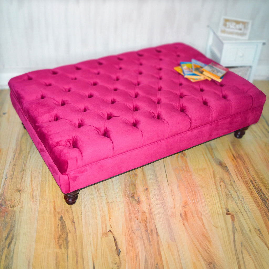 Handmade Velvet Chesterfield Footstool – Multifunctional Ottoman/Coffee Table/Footrest – Wipe Clean – Extra Large