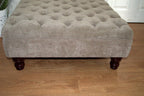 Hand Made Square Design Chesterfield  Deep Buttoned Footstool in Casino Crush Taupe Colour  Fabric With Turned Hard Wood Legs