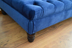 Chesterfield Extra Large Deep Buttoned Footstool in Royal Blue Velvet  With Turned Hardwood Legs