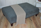 Extra Large Size Flat Top Footstool With Piping Detail  in Grey Velvet With Mahogany Turned Hard Wood Legs
