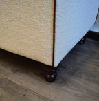 Bench Seating footstool 2str size upholstered in a Boucle Fabric With Chestnut Piping