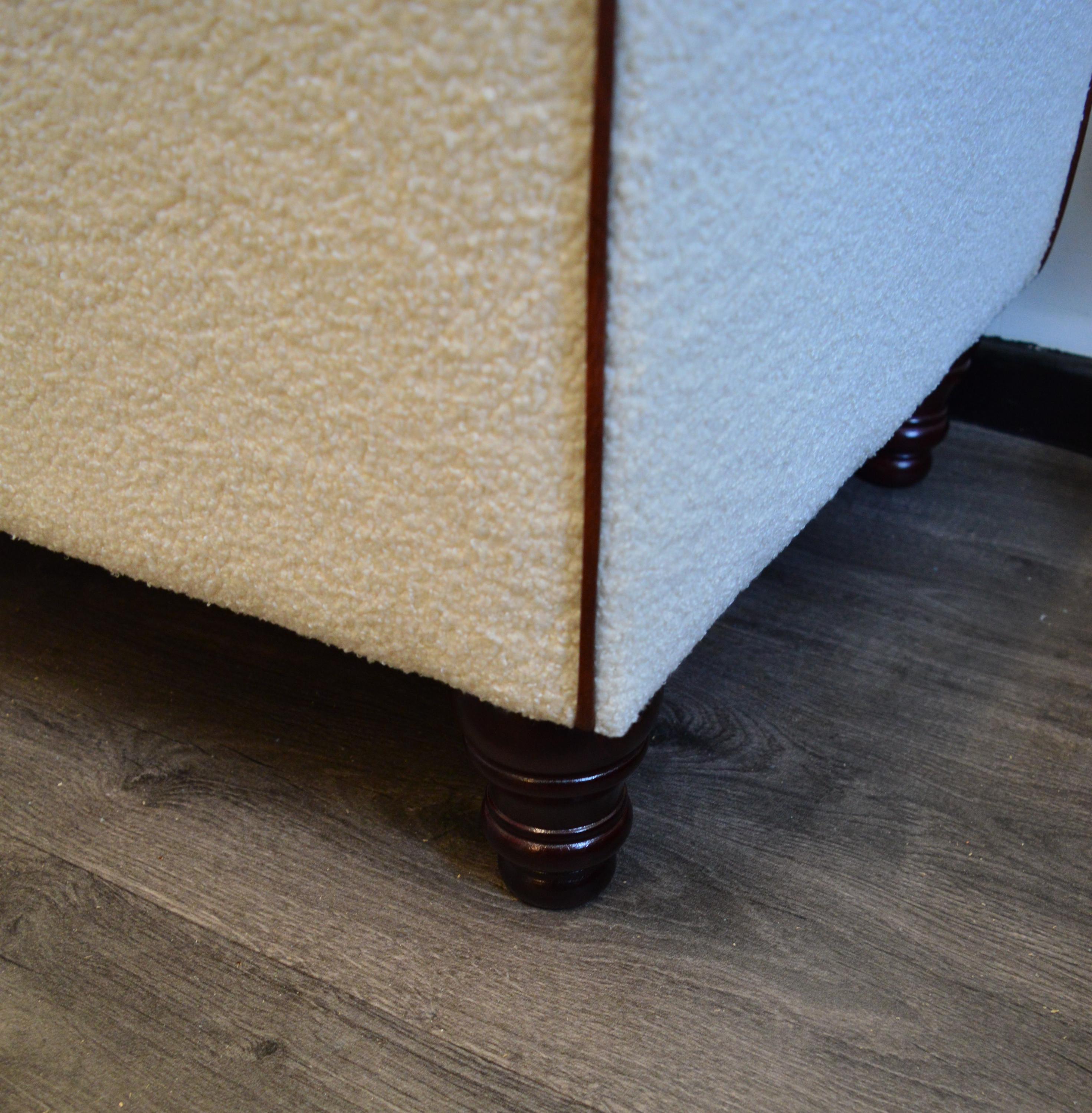 Bench Seating footstool 2str size upholstered in a Boucle Fabric With Chestnut Piping