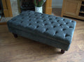 Chesterfield Deep Buttoned Footstool in  Crush Charcoal Fabric With Turned Wood Legs