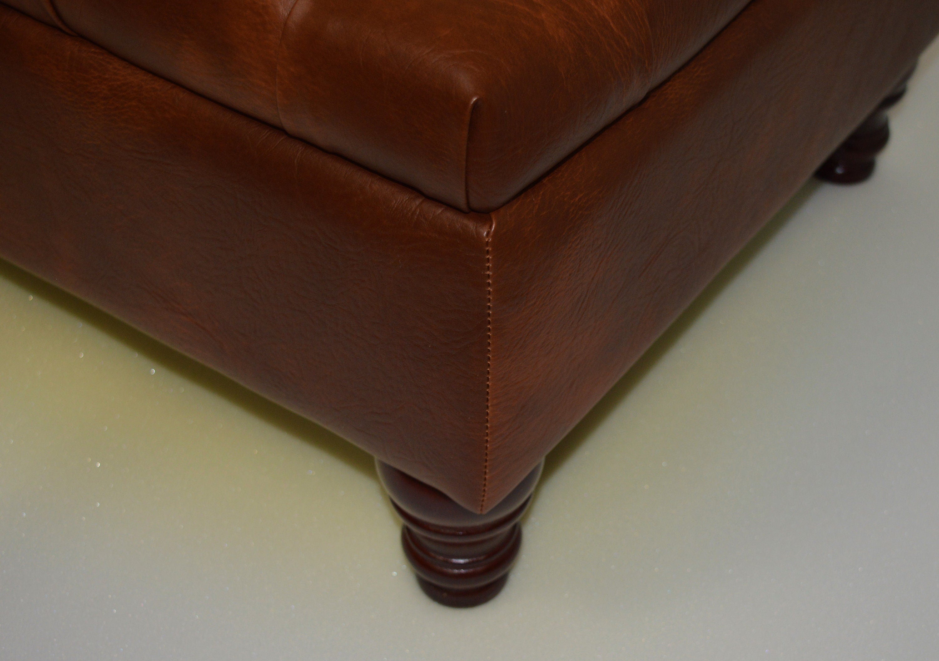 Chesterfield Deep Buttoned Footstool With Storage in Premium Chestnut Faux Leather
