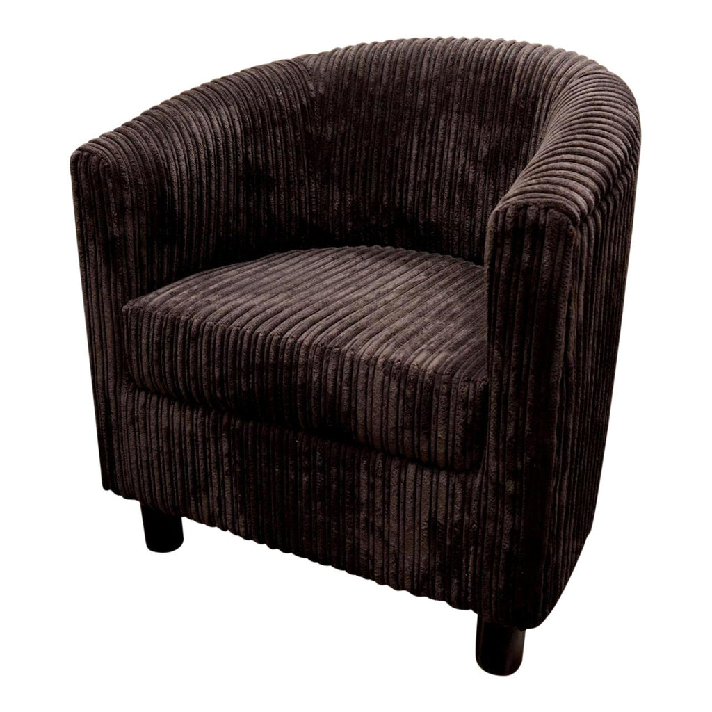 Tub Chair Upholstered in a Luxurious Brown Jumbo Cord Fabric With Mahogany Wood Legs