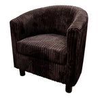 Tub Chair Upholstered in a Luxurious Brown Jumbo Cord Fabric With Mahogany Wood Legs