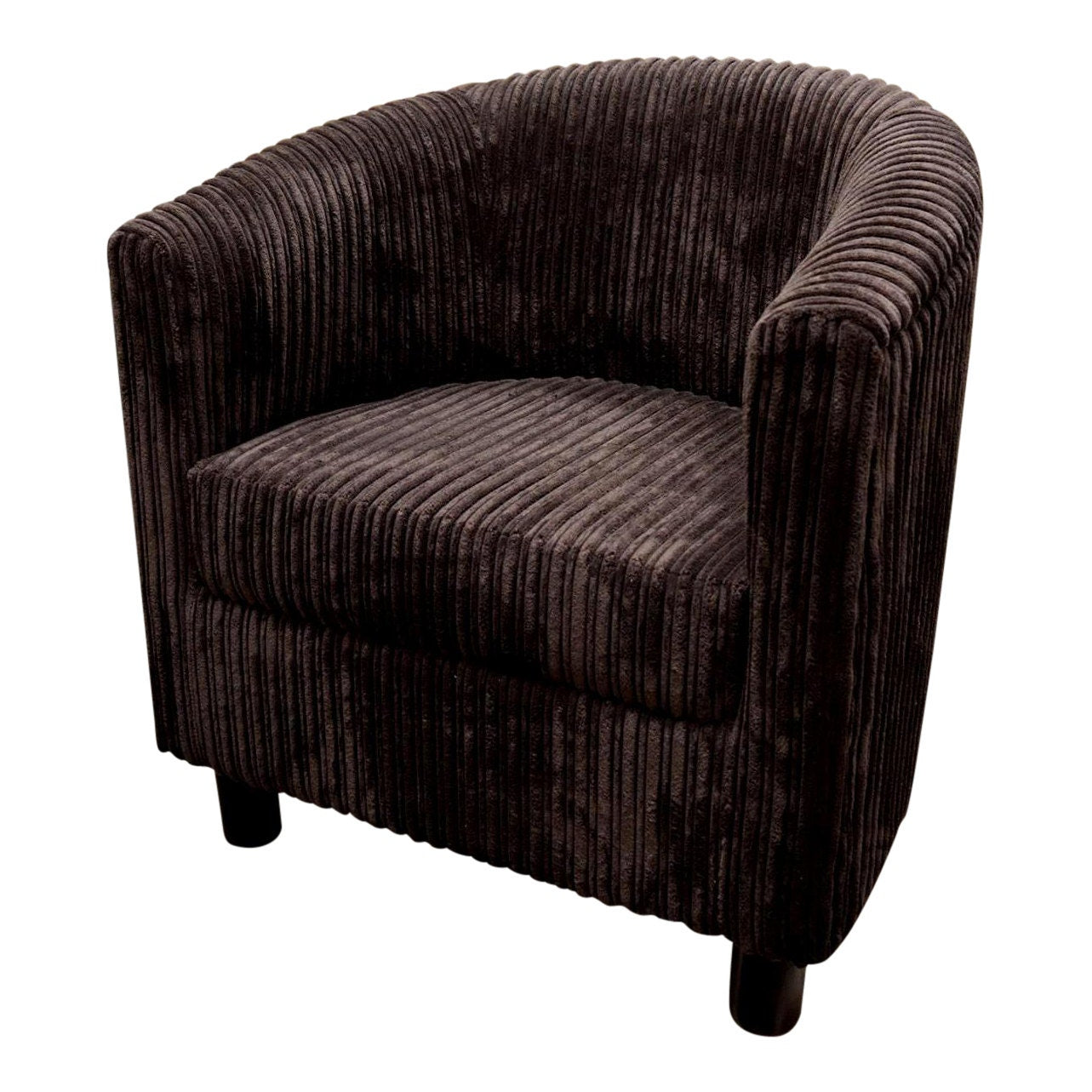 Tub Chair Upholstered in a Luxurious Brown Jumbo Cord Fabric With Mahogany Wood Legs