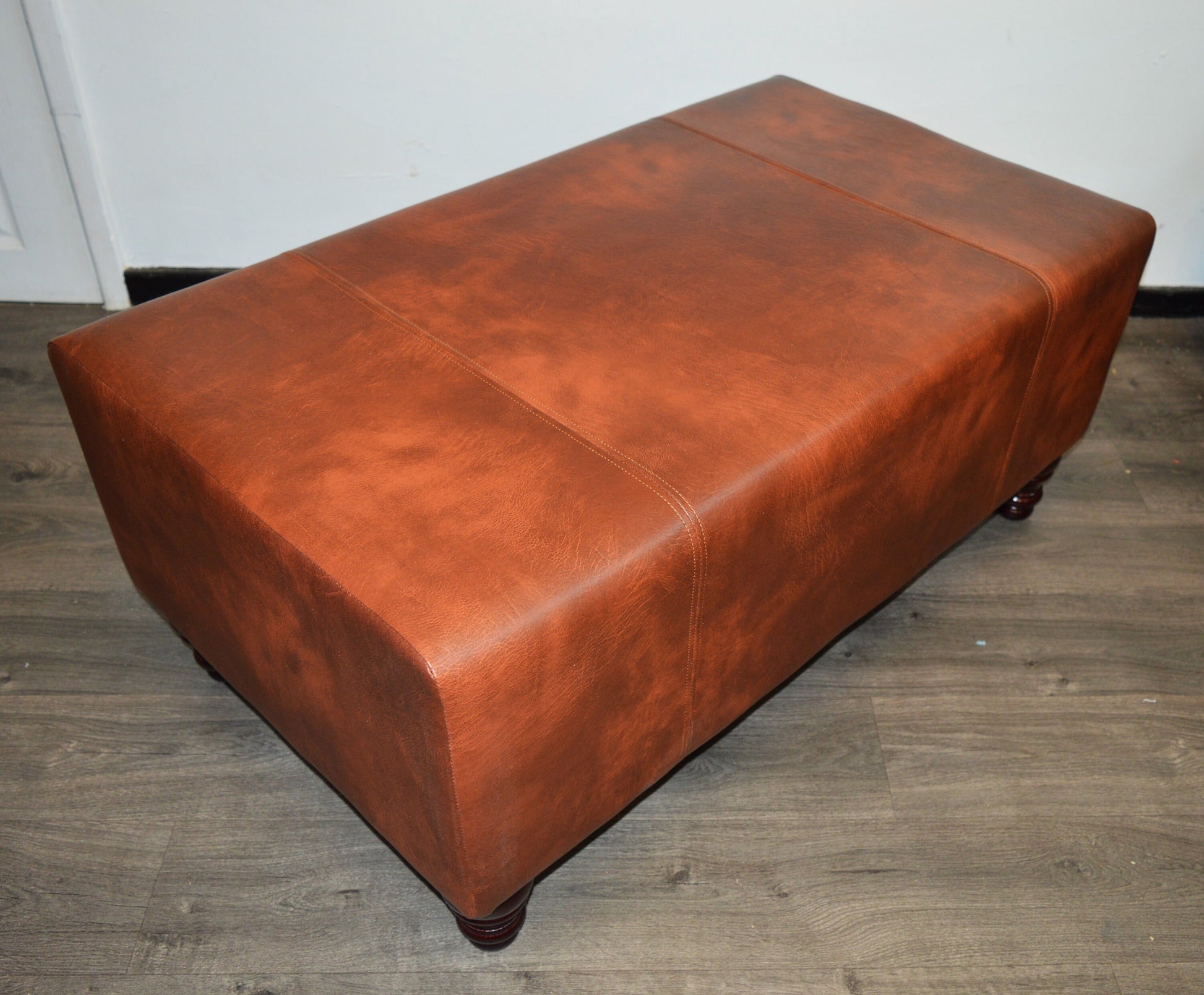 Bench Seating footstool 2str size upholstered in a Premium Chestnut Faux Leather