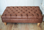 Handmade Antique Brown Faux Suede  Chesterfield Footstool – Ottoman – Coffee Table – Footrest – Oak Turned Hardwood Legs