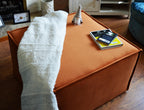 Extra Large Cube Design Footstool With Hemmed Trim in Burnt Orange Velvet Fabric