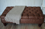 Handmade Antique Brown Faux Suede  Chesterfield Footstool – Ottoman – Coffee Table – Footrest – Mahogany Turned Hardwood Legs