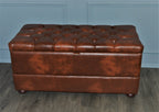 Chesterfield Style End of Bed Storage Bedding Box  in Premium Chestnut Faux Leather