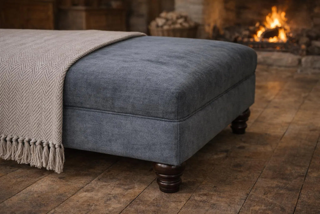 Large Flat Top Footstool with Piping Detail | Handmade