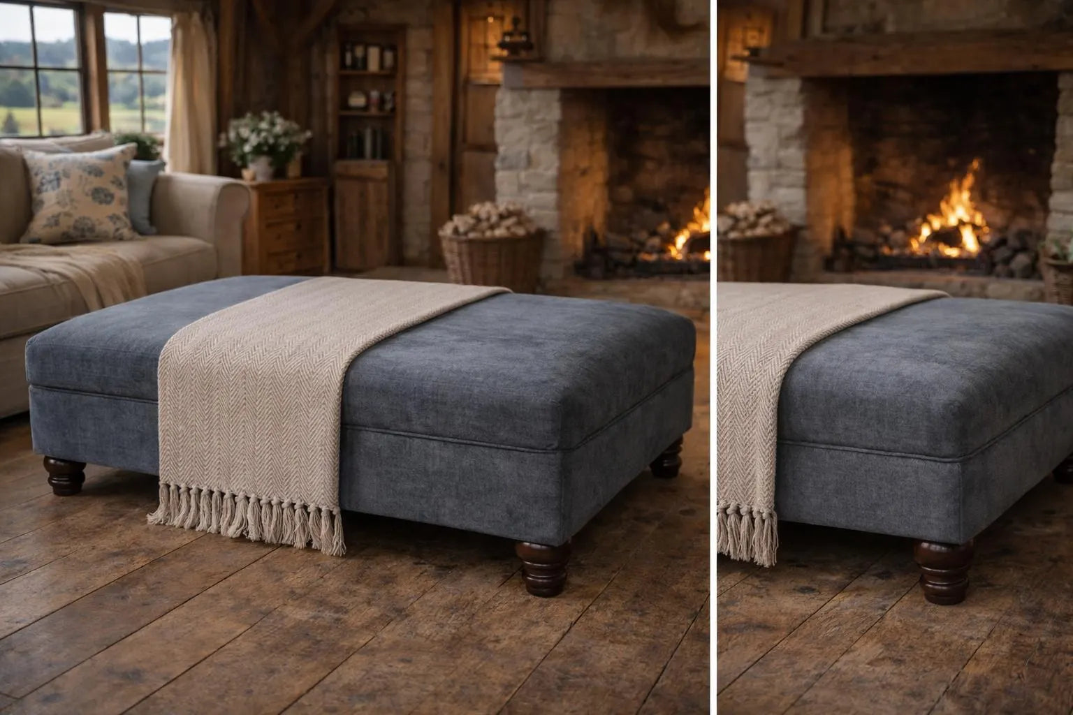 Large Flat Top Footstool with Piping Detail | Handmade