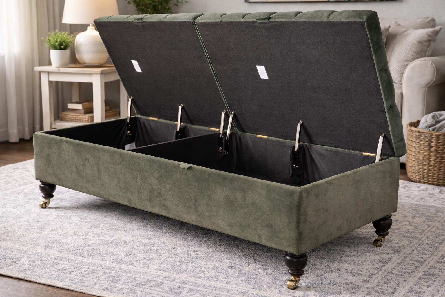 Super Size Handcrafted Eco Velvet Storage Chesterfield Footstool