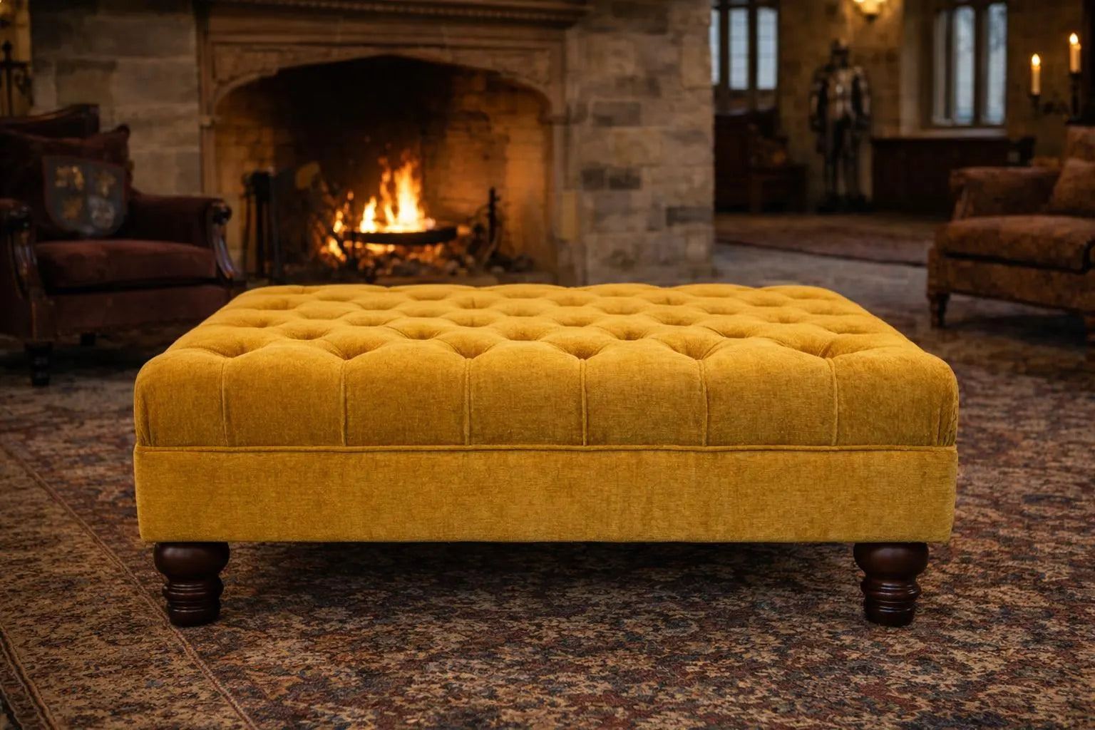 Chesterfield Square Deep Buttoned Footstool | Handmade