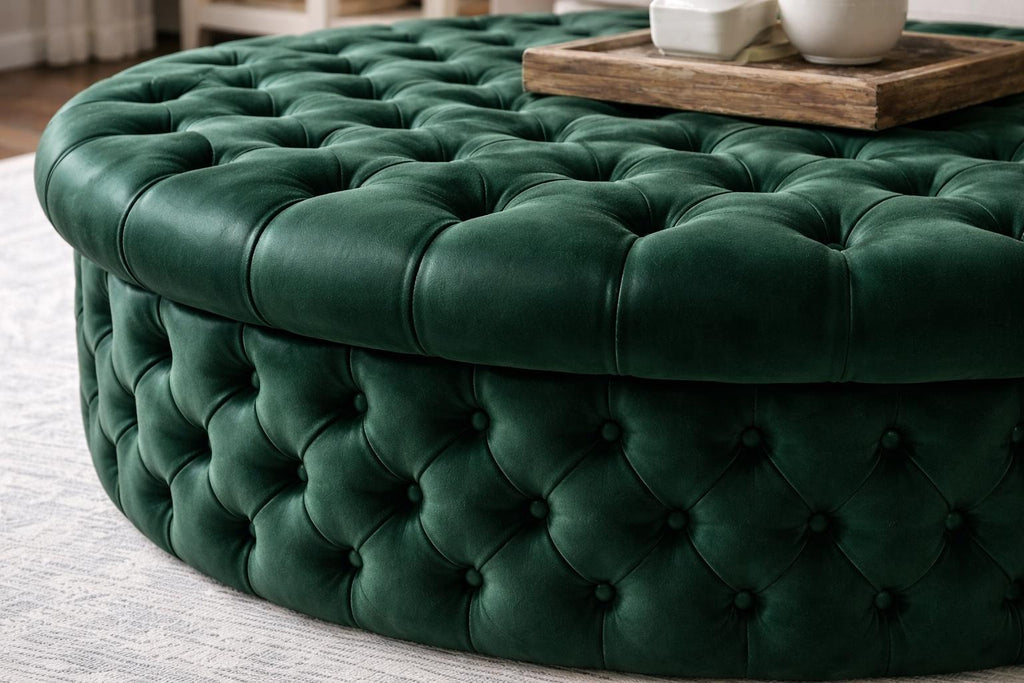 Circle Drum Chesterfield Footstool in Eco Velvet