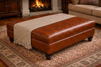 Large Flat Top Faux Leather Footstool with Piping | Handmade
