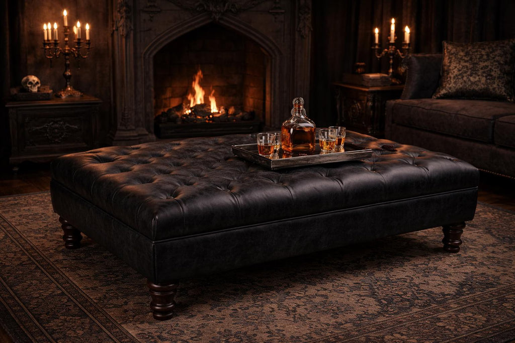 Chesterfield Faux Suede Footstool | Handmade Ottoman & Coffee Table