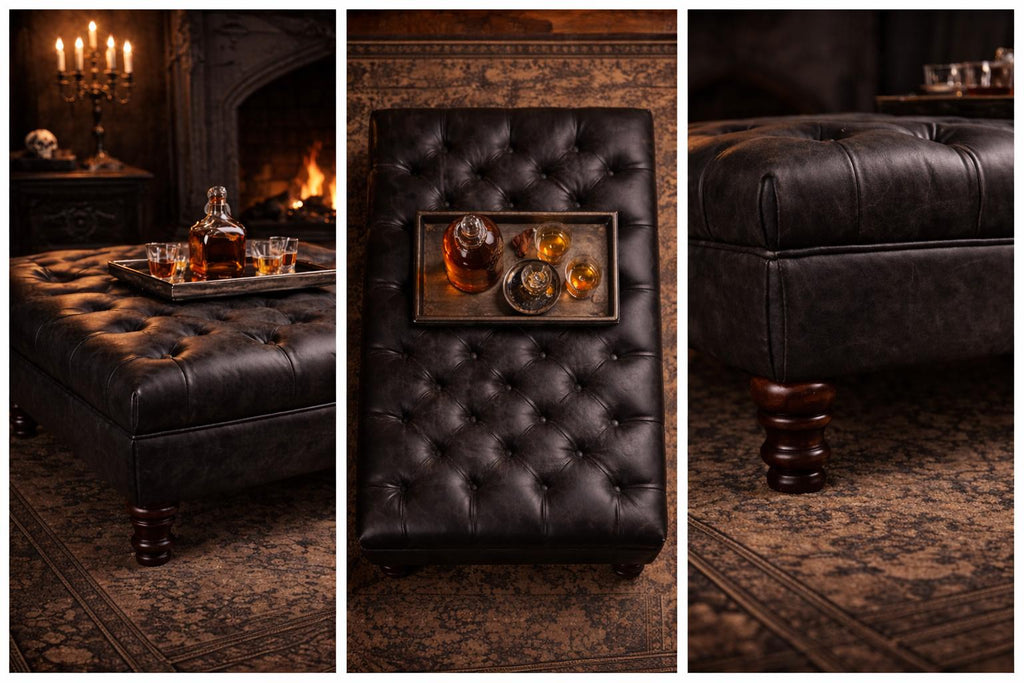 Chesterfield Faux Suede Footstool | Handmade Ottoman & Coffee Table
