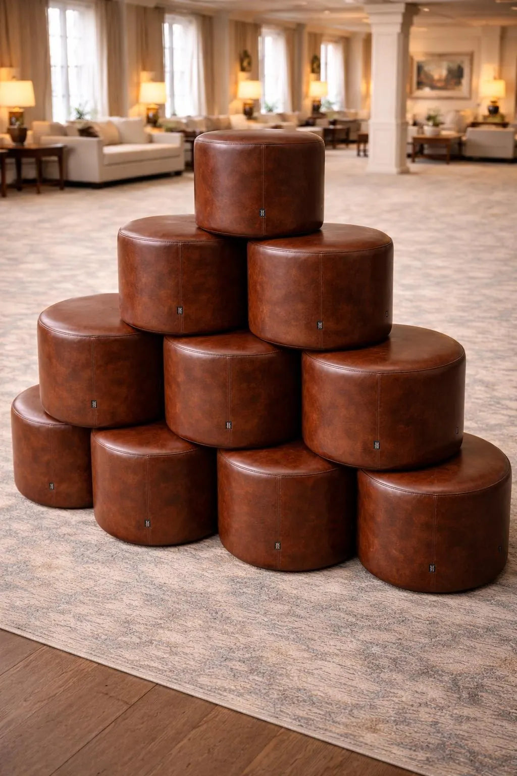 Circular Drum Footstool | Handmade Premium Faux Leather
