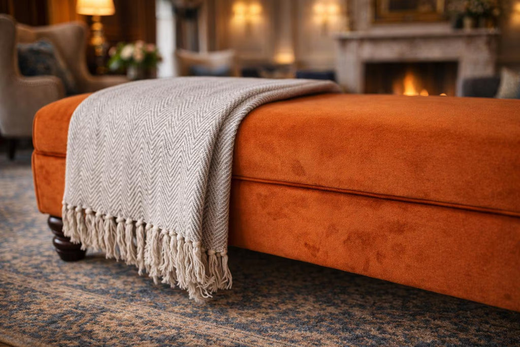 Flat Top Footstool with Piping Trim