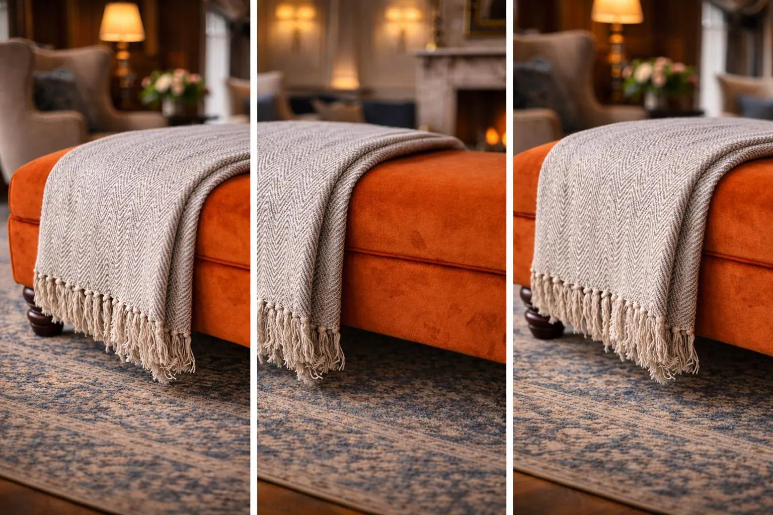 Flat Top Footstool with Piping Trim