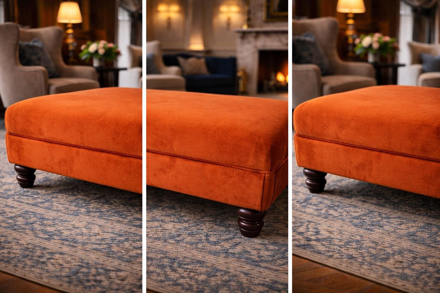 Flat Top Footstool with Piping Trim
