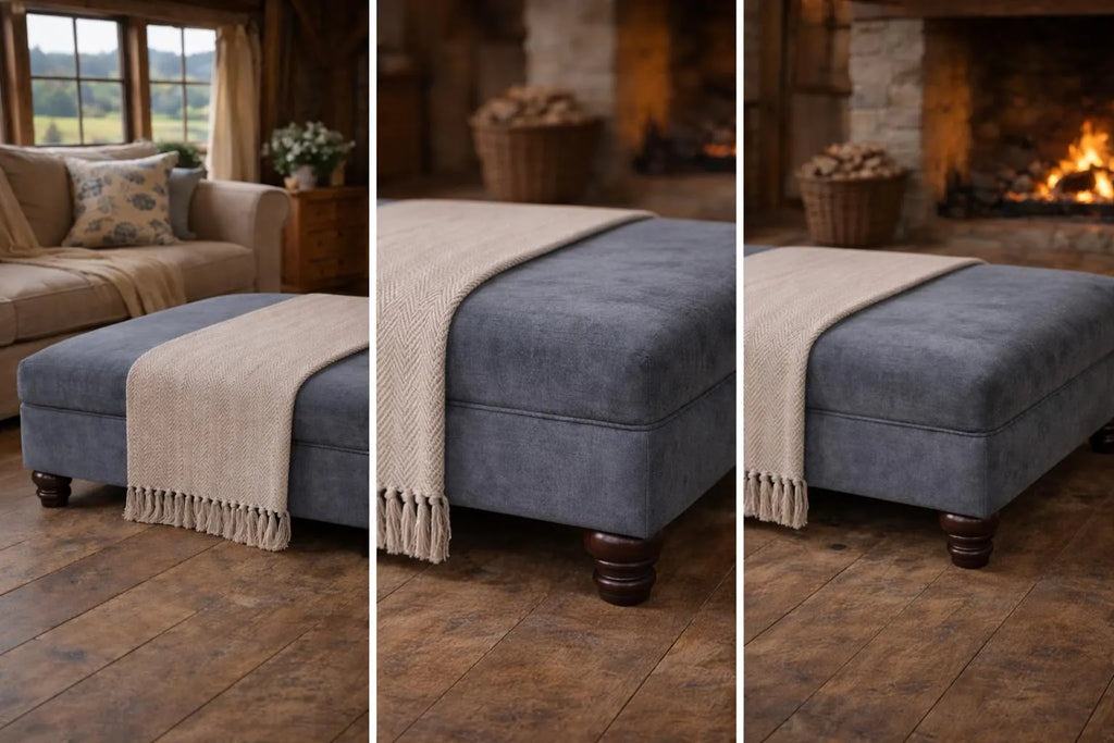 Large Flat Top Footstool with Piping Detail | Handmade