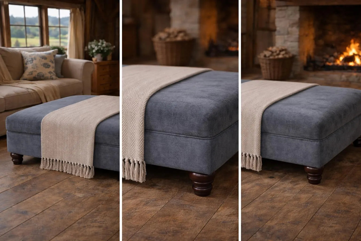 Large Flat Top Footstool with Piping Detail | Handmade