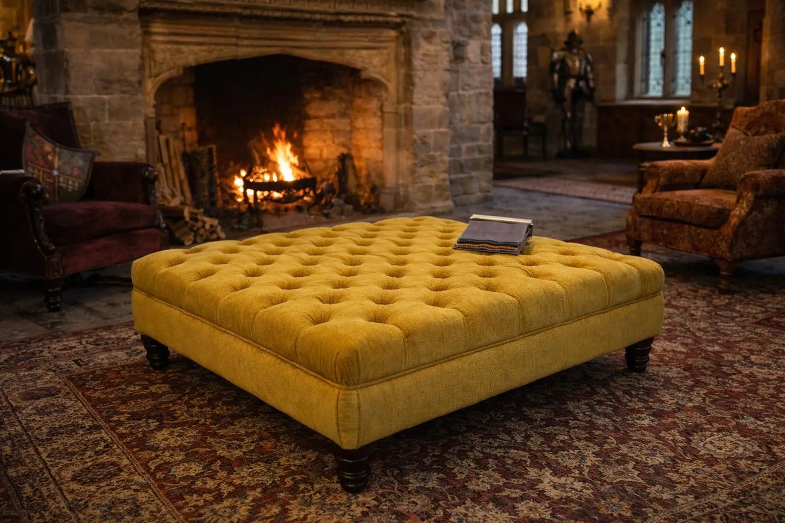 Chesterfield Square Deep Buttoned Footstool | Handmade