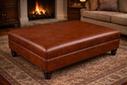 Large Flat Top Faux Leather Footstool with Piping | Handmade