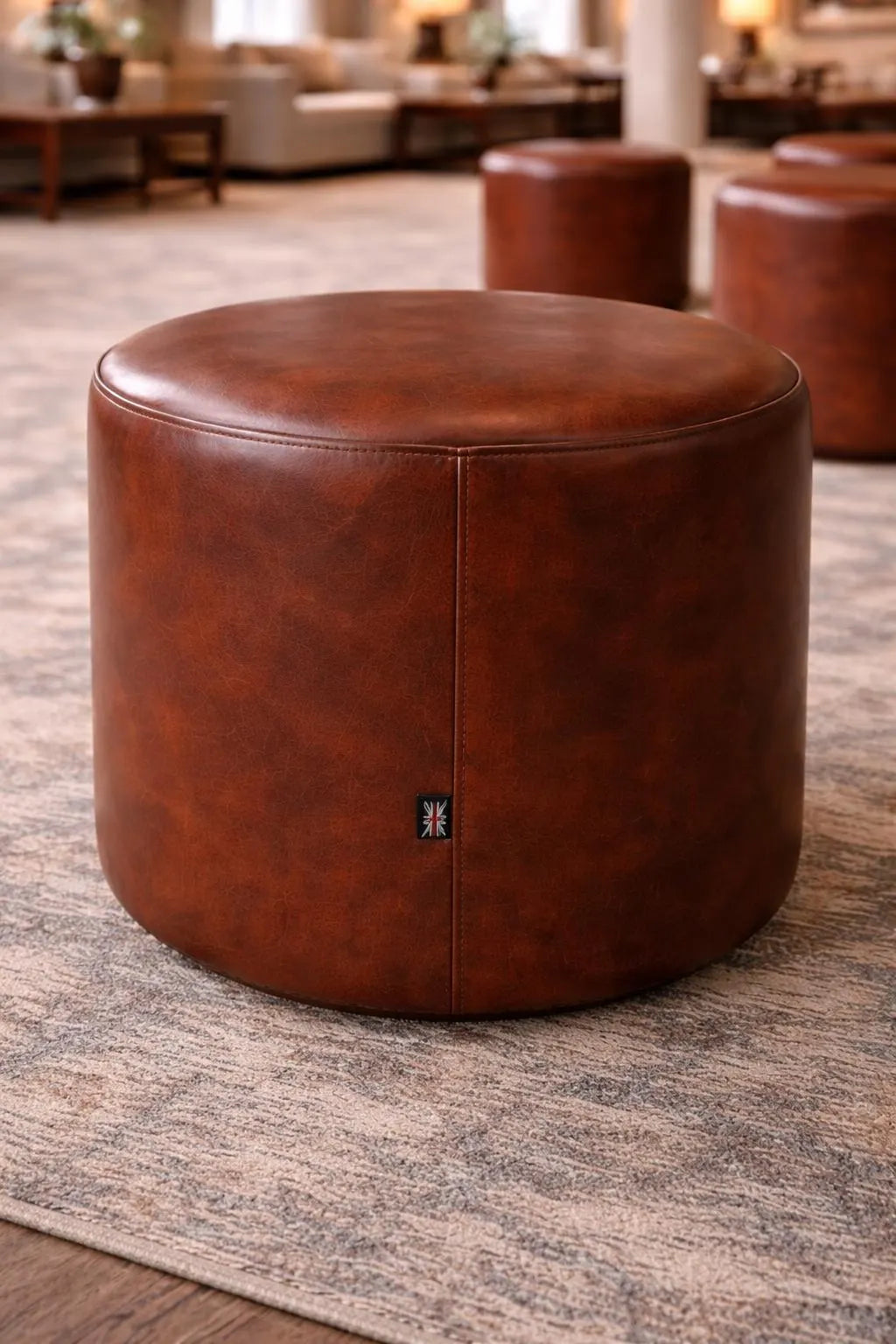 Circular Drum Footstool | Handmade Premium Faux Leather