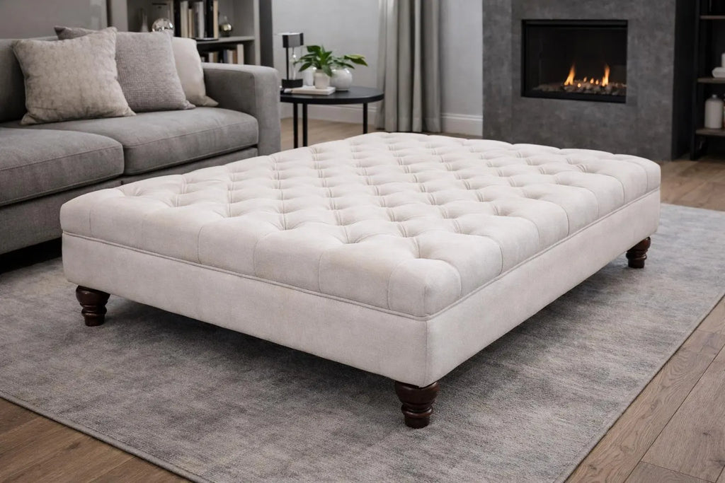 Large Chesterfield Eco Velvet Footstool | Handmade Ottoman & Coffee Table