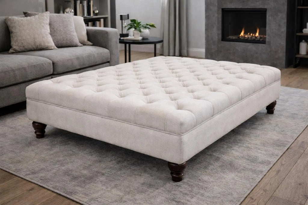 Large Chesterfield Eco Velvet Footstool | Handmade Ottoman & Coffee Table
