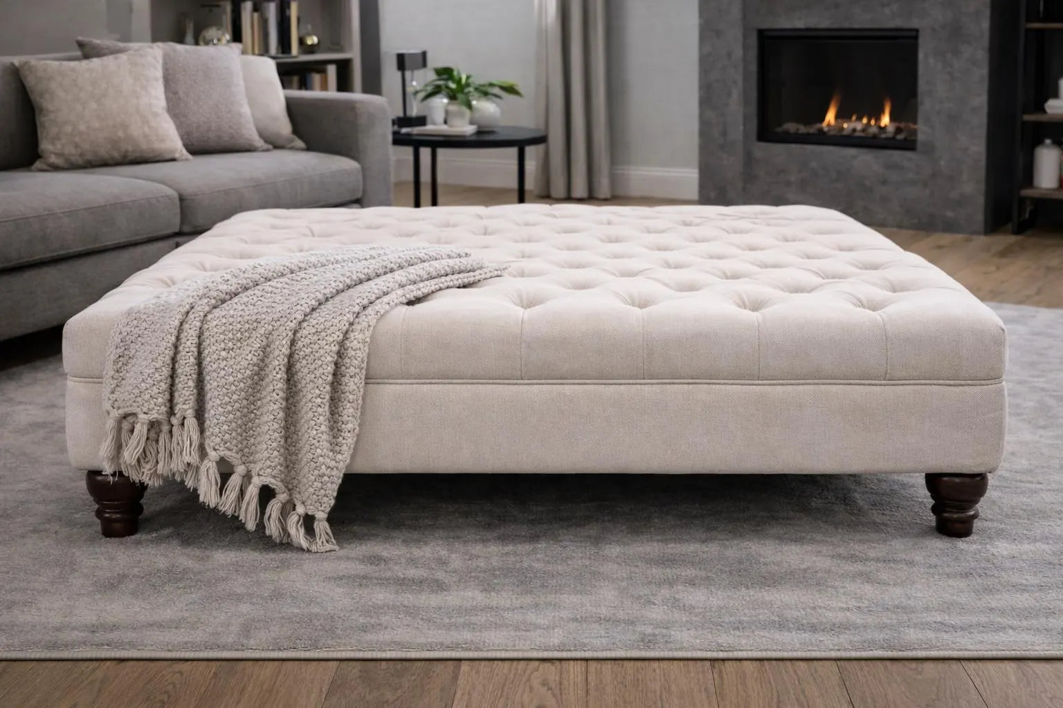 Large Chesterfield Eco Velvet Footstool | Handmade Ottoman & Coffee Table